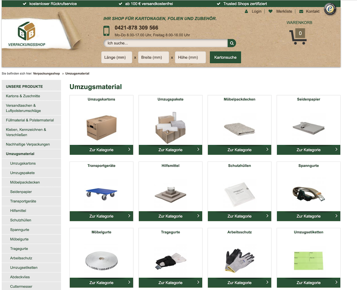 Online Shop für Umzugsmaterialien 
